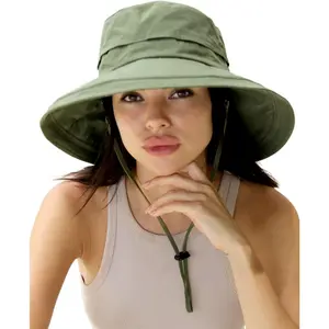 Sun Hats for Women Gardening Hat Wide Brim Ponytail Beach Sun Protection Breathable Cotton Summer Hat with Fold-Up Brim