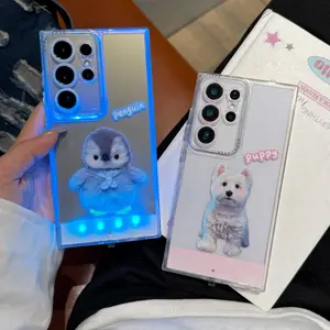 Cute Penguin Dog Phone Case, Luminous Hollow Out Cartoon Protective Cover, Unique Call Light Design, Couple Style, Fits Samsung Galaxy S26 S24 S25  S24 ULTRA A35 A36 A55 A56 S25 Ultra