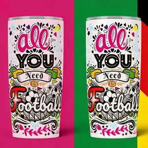 20oz Stainless Steel Vacuum Insulated Water Cup, Coffee Mug, Beer Glass, Tumbler, Football Design, Universal for Office School Car Use