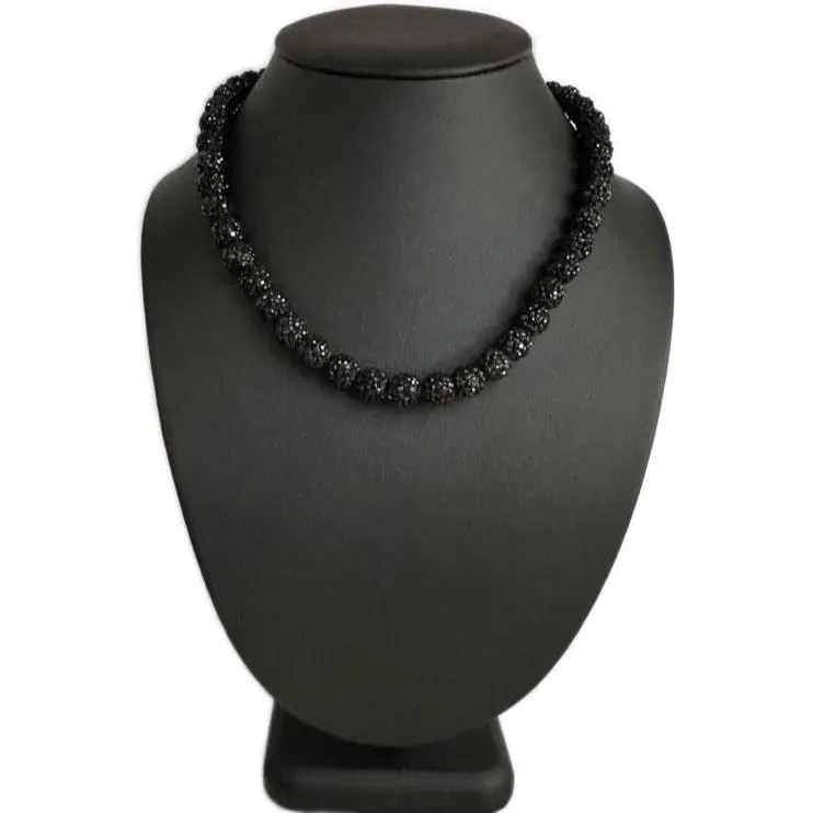 Iced Bling Disco Ball Rhinestone Crystal Bead Baseball Necklace Black Out