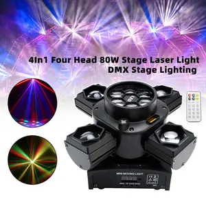 2/3/4-Head RGBW Moving Head Light with Laser + Strobe + Disco Ball Effects – Sound-Active & DMX for DJ & Parties
