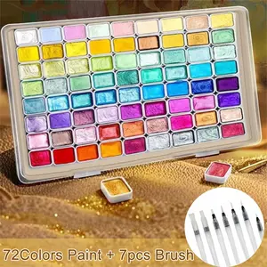 72-Color Pearl Watercolor Pigment Set, Includes 7 Water Pens, Vibrant Solid Colors for Traditional Chinese Painting, Art Supplies, Art Drawing Supplies