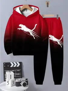 Boys' Fun Printed Hoodie and Sweatpants Set, Comfortable Casual Wear, Soft and Cozy, 3D Fashion Kids, Long Sleeve Top + Pants, Hoodies