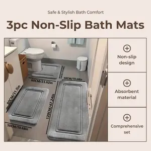 3pcs Non-Slip Absorbent Bathroom Mat Set  For Home Decor Bathroom Essential items