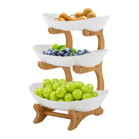 CNCEST 3-Tier 12mm Eco-Friendly Bamboo Wood Stand Fruit Bowl - Wooden, Food-Grade PP, Anti-Slip Base, Stackable, Mountable Kitchen Storage Rack, Easy Installation, Space-Saving Organiser, Smooth Display Kitchen Accessory