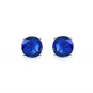 Pair of Blue Prong Set Cubic Zirconia Magnetic Earrings 6mm