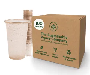 Sustainable Agave Co - 100 Sweet Agave Fiber Cups, 12 oz - Biodegradable, Plant-Based, Made from Upcycled Materials - Brown Disposable Cups