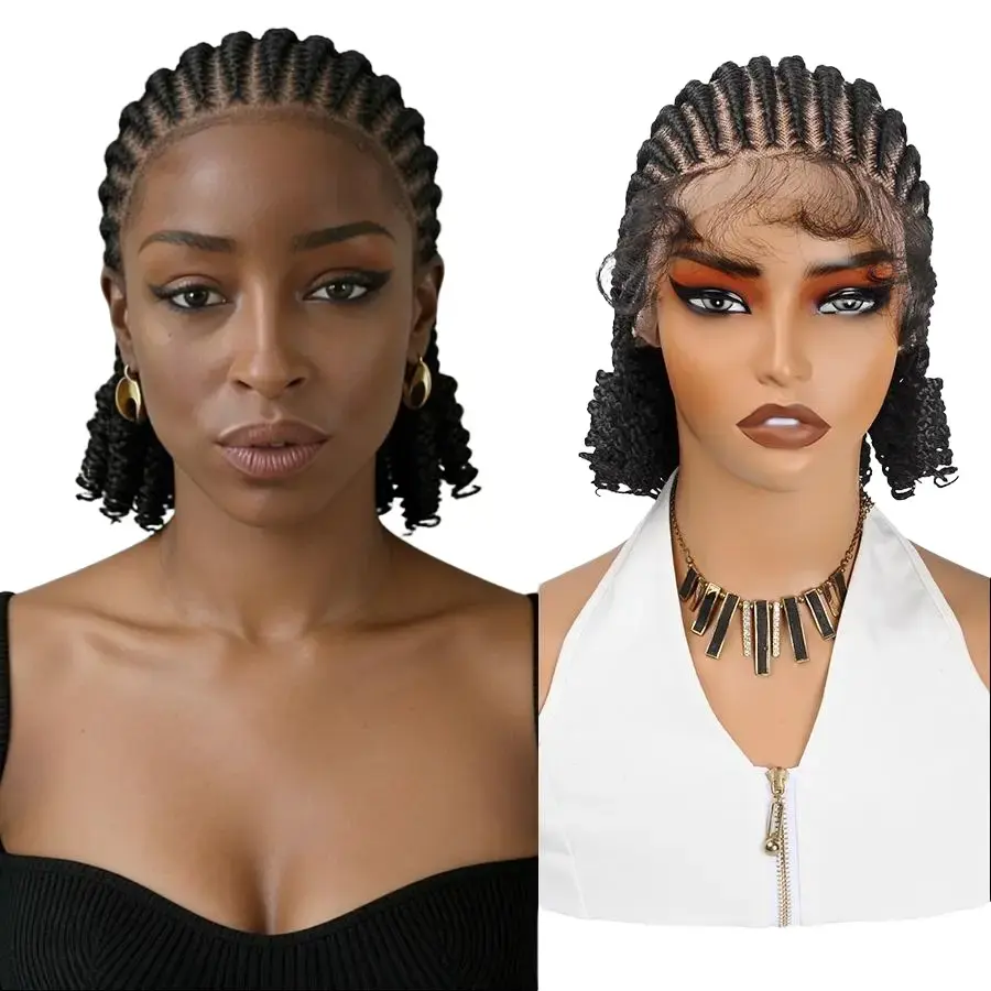 Dosay Short Handmade Cornrows Braided Wigs With Wavy End Synthetic Full Lace Colored 613 Blonde Red Braiding Hair Wigs Knotless Braids