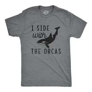 Mens I Side With The Orcas T Shirt Funny Orca Killer Whale Lovers Tee for Guys Mens Funny T Shirts Cool Vintage Fashion T-Shirt Gift Classic Menswear Sarcastic Apparel for Men Funny Animal Short Sleeve Novelty Dark Grey