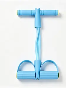 Blue Foot Pedal Resistance Band - 4-Tube Elastic Pull Rope for Home Workouts, Abs & Legs Training
