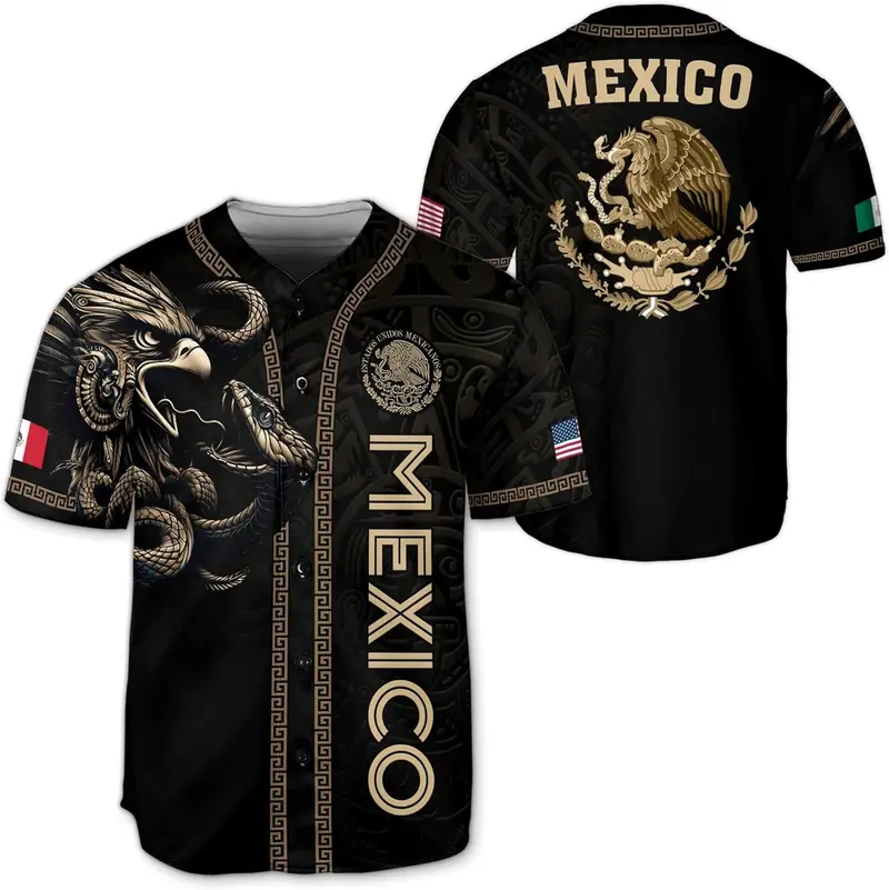Mexico Black & Gold Baseball Jersey – Aztec Eagle Streetwear Style