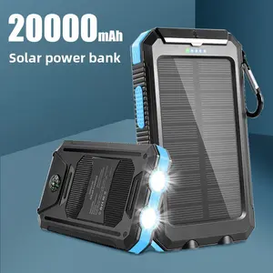 Waterproof Solar Power Bank 20000mAh with Camping Light Multifunctional Outdoor Portable Charger for Hiking Travel Emergency Use