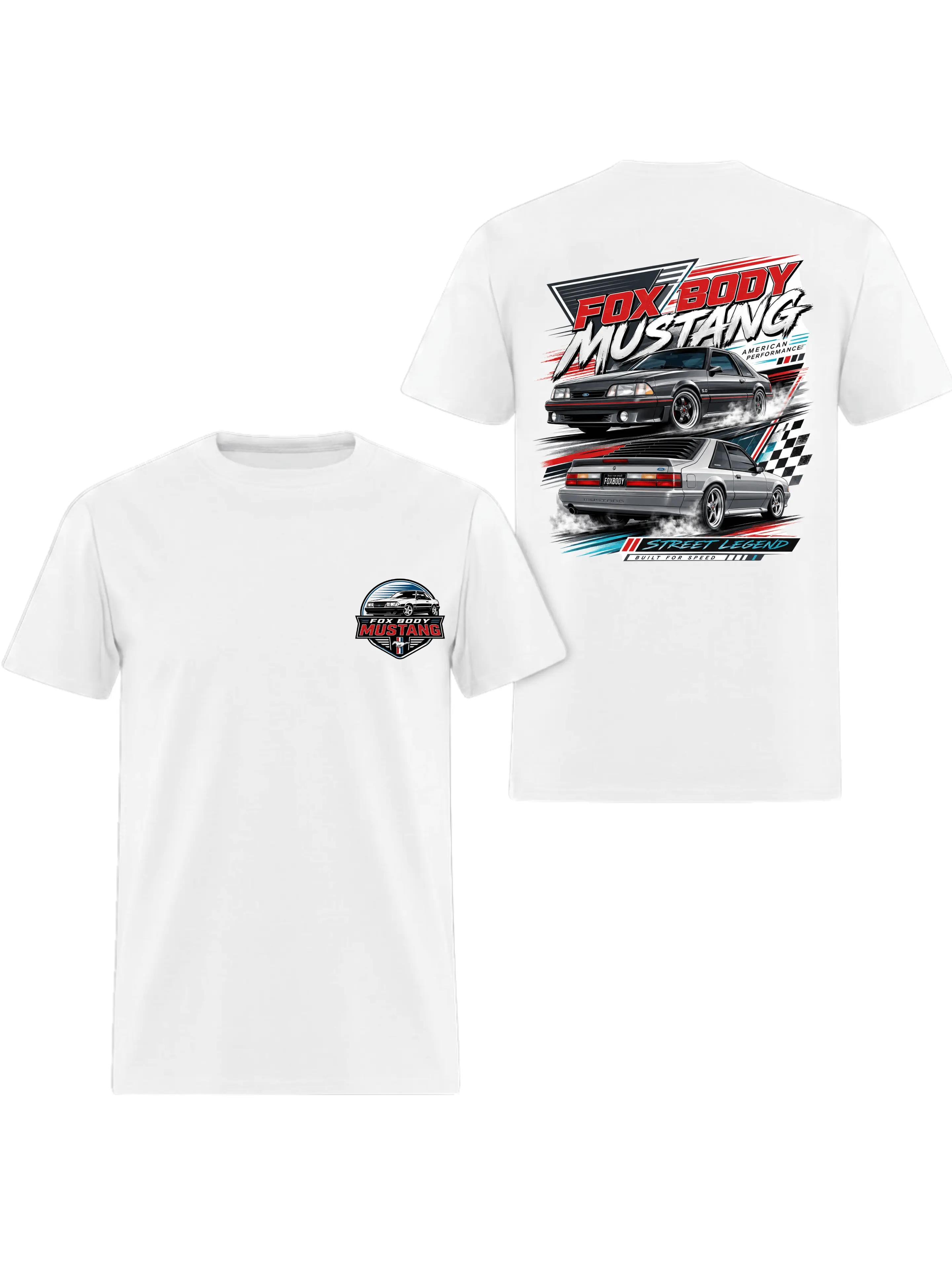 Fox Body Mustang Street Legend T-Shirt, 2 Sides, American Performance Graphic Tee