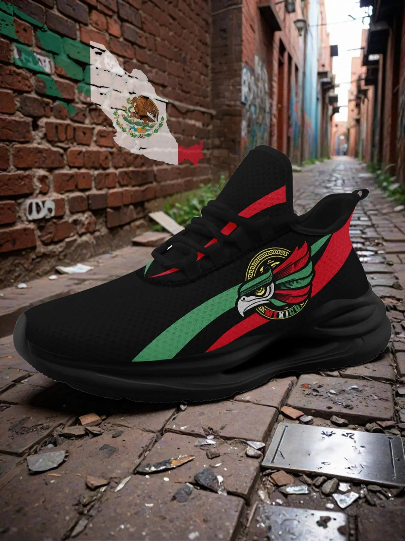 Mexico Flag Graphic Print Fashionable Sneakers for Women, Trendy Street Style Chunky Sports Shoes for Casual Walking, Breathable Lightweight Sporty Running Trainers with Midsole Suspension Technology, Stylish Sneaker