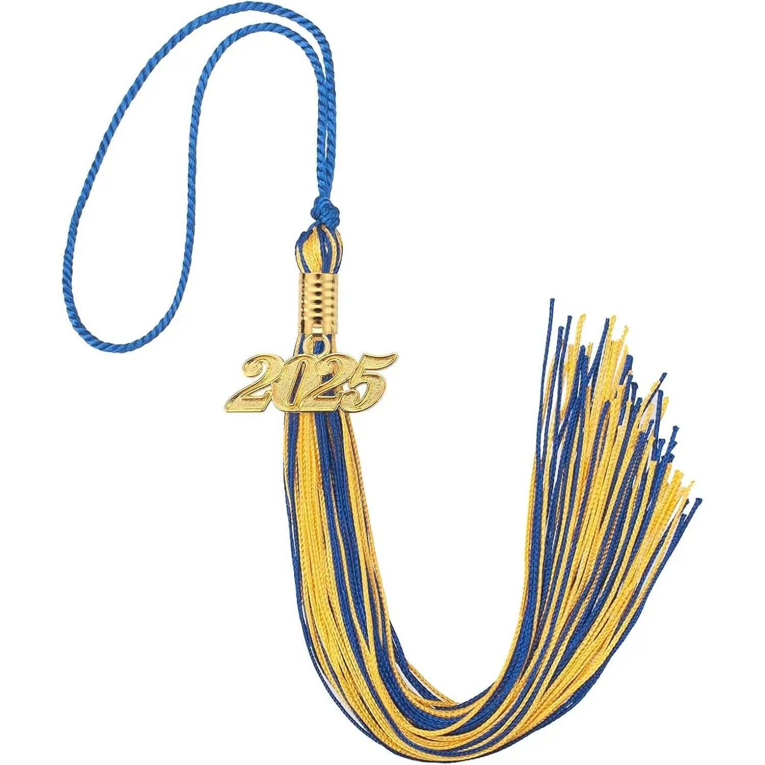 2025 Tassel Graduation, Blue and Gold Tassel with 2025 Year Gold Date Charms, Academic Graduation Cap Tassels for Student, Grads Party Decorations