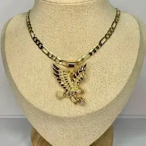 A42. eagle pendant with chain, size 24./ laminado 14k