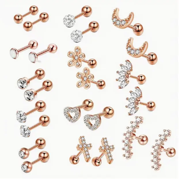 12 Pairs Rose Gold Tone