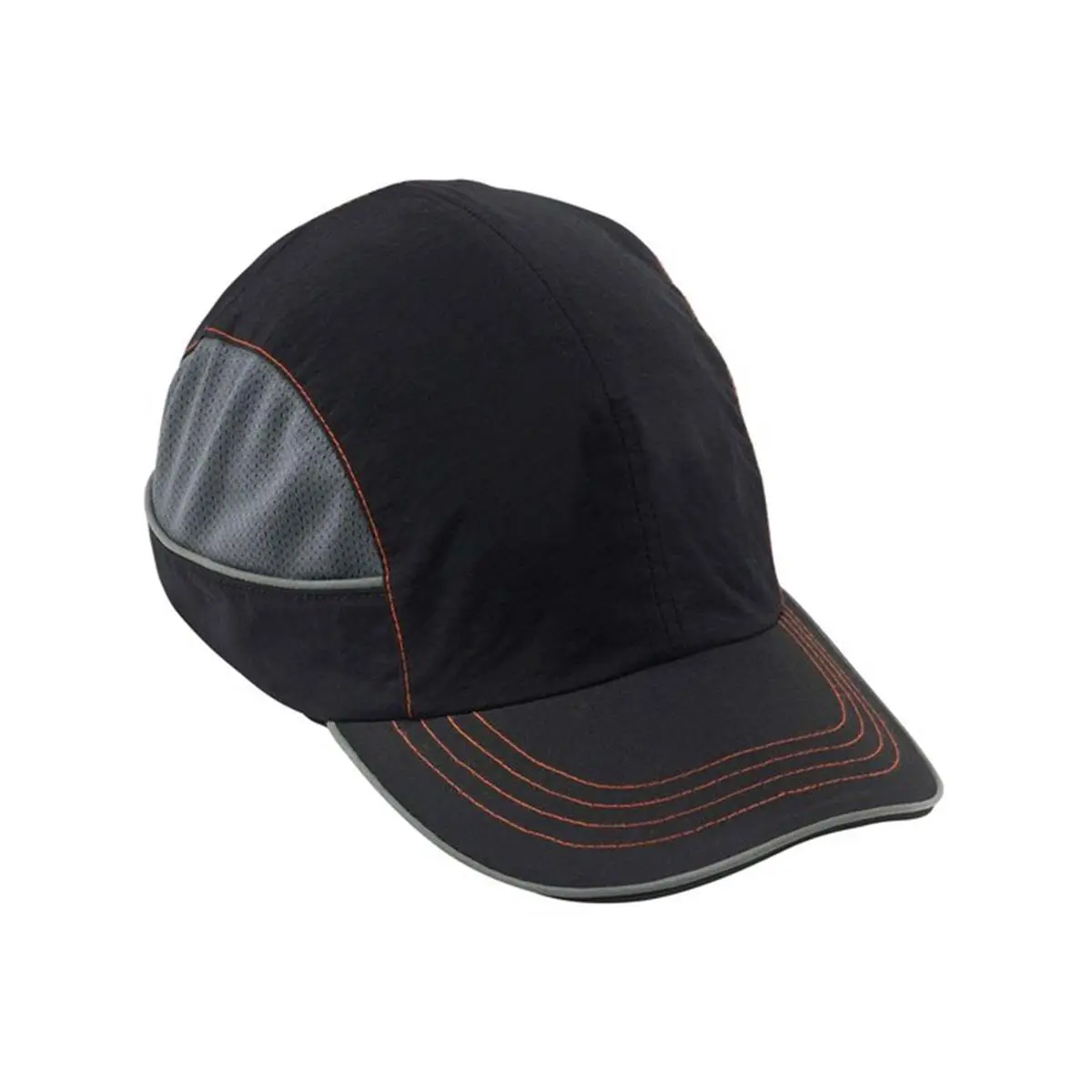 212 MAIN Casual Long Brim Bump Cap - Black Nylon Protective Headwear with Reflective Trim