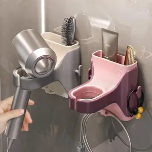Multifunctional Wall-Mounted Hair Dryer Holder, Punching Hanging Rack, Bathroom Storage Organizer for Home Use
