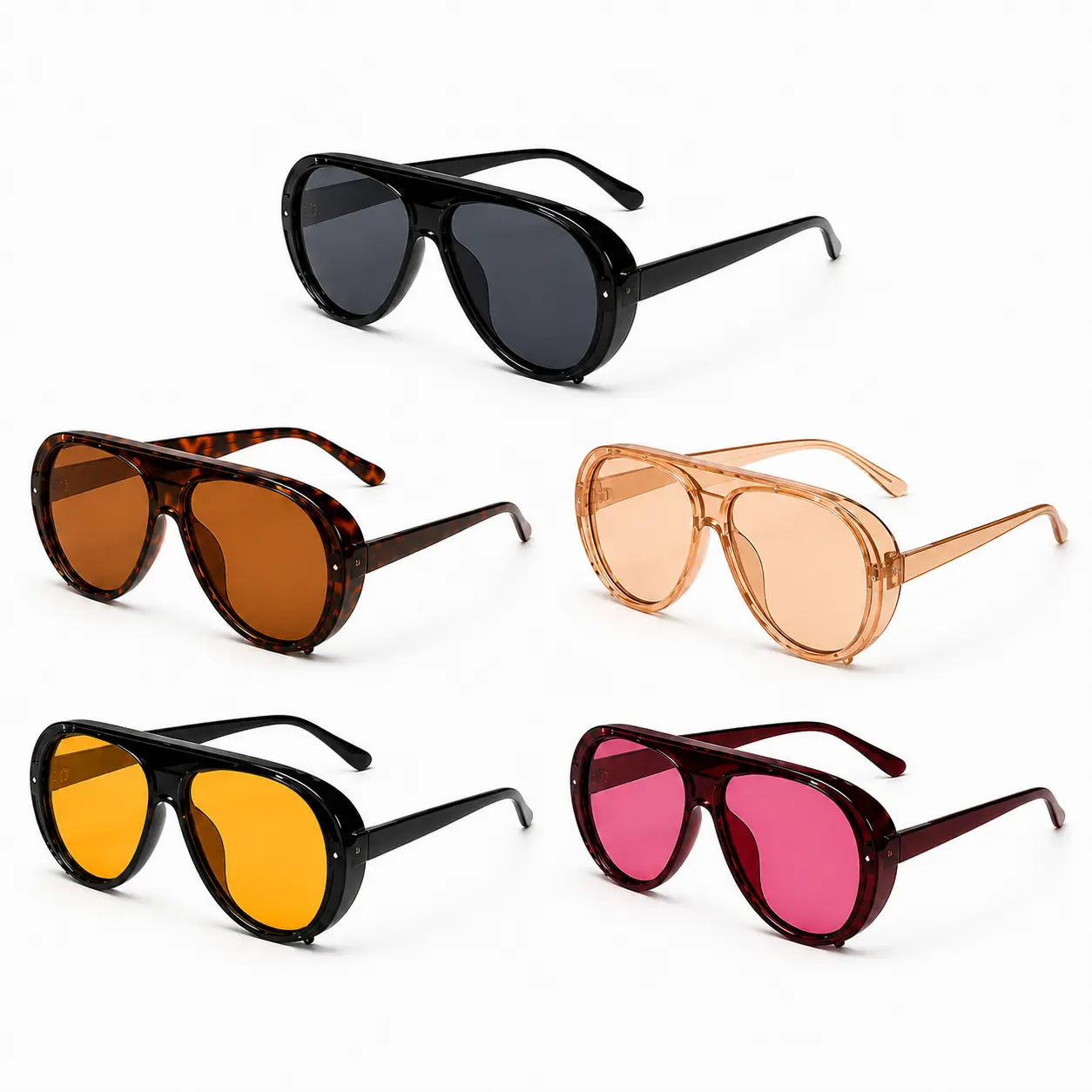 5-Piece Oversized Aviator Sunglasses Set, Transparent Frame, Interchangeable UV-Protective Lenses, Suitable for Daily & Outdoor Occasions