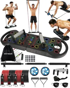 Portable Exercise Equipment with 16 Gym Accessories.20 in 1 Push Up Board Fitness,Resistance Bands with Ab Roller Wheel,Home Workout for Men