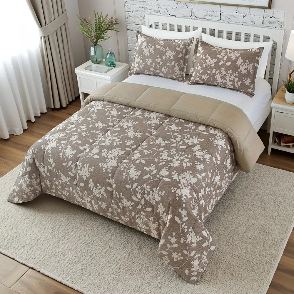 2/3PCS Vintage Floral Reversible Quilt Set - Twin/Queen/King Size Decorative Bedding, Soft Warm All-Season Queen Comforter, Includes 1 Quilt & 2 Pillow Shams, Machine Washable for Cozy Aesthetic Bedroom, Housewarming Gift, Decorative Bedding Set