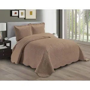 Linen Plus Embossed Coverlet Bedspread Set Oversized Solid Taupe King/California King Bed Cover Bedding New