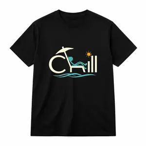 Chill Cotton Oversized T-Shirt Tee, Unisex Funny Meme T-Shirt with Beach Lounge Graphic Print for Summer Vacation Casual Streetwear Outfit