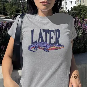 Later Gator Baby Tee – Retro Alligator Graphic, Funny Y2K 90s Aesthetic Outfit