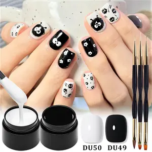 MTSSII 5pcs White Black 2 In 1 Painting Gel Polish Set, DIY Manicure, French Nail Art, French Tips Gel, Super Texture Line Flower Drawing Gel Soak Off UV Nail Art Gel