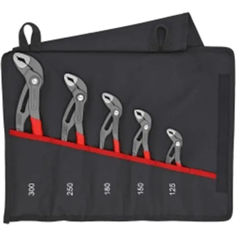 Knipex KNP001955S5 5-Piece Cobra High Alloy Steel Pliers Set (3.5 lbs Mechanic Tools) - Oil-Tempered Chrome Vanadium, Adjustable Wrench Plier, Push Button, Pinch Guard, 30% More Gripping Capacity, Blood Blister Prevention, Tool Pouch for Nuts, Bolts