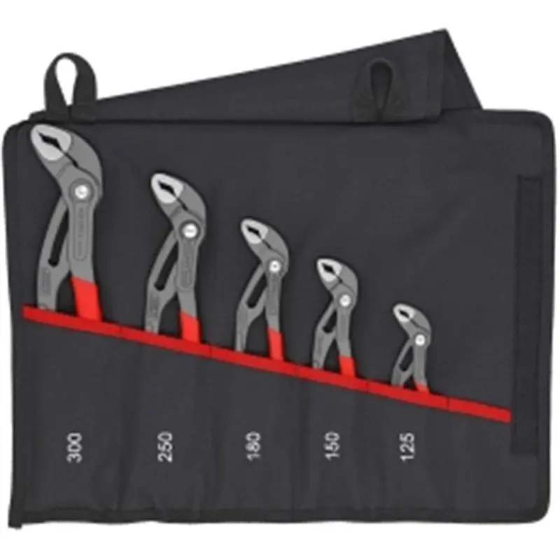 Knipex KNP001955S5 5-Piece Cobra High Alloy Steel Pliers Set (3.5 lbs Mechanic Tools) - Oil-Tempered Chrome Vanadium, Adjustable Wrench Plier, Push Button, Pinch Guard, 30% More Gripping Capacity, Blood Blister Prevention, Tool Pouch for Nuts, Bolts