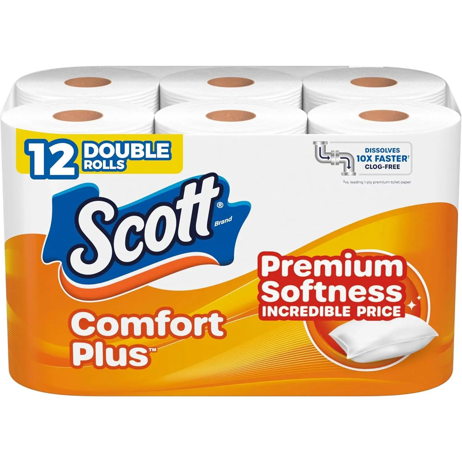 ComfortPlus Toilet Paper, 12 Double Rolls, 231 Sheets per Roll, Septic-Safe, 1-Ply Toilet Tissue