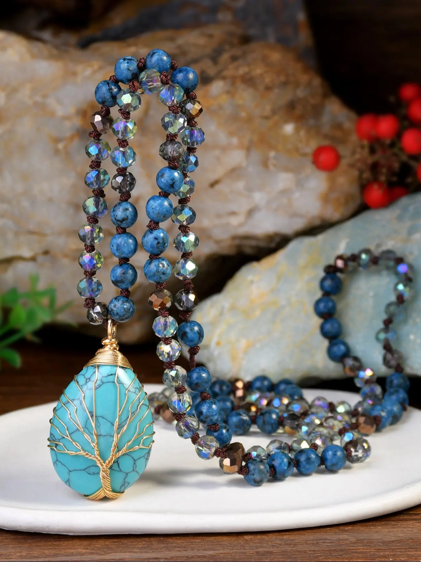 Boho Style Tree Of Life Design Beaded Necklace, Vintage Beaded Necklace for Women & Girls, Decorative Necklace, Jewelry for Party, Daily Decor, Birthday Gift, Beaded Chains
