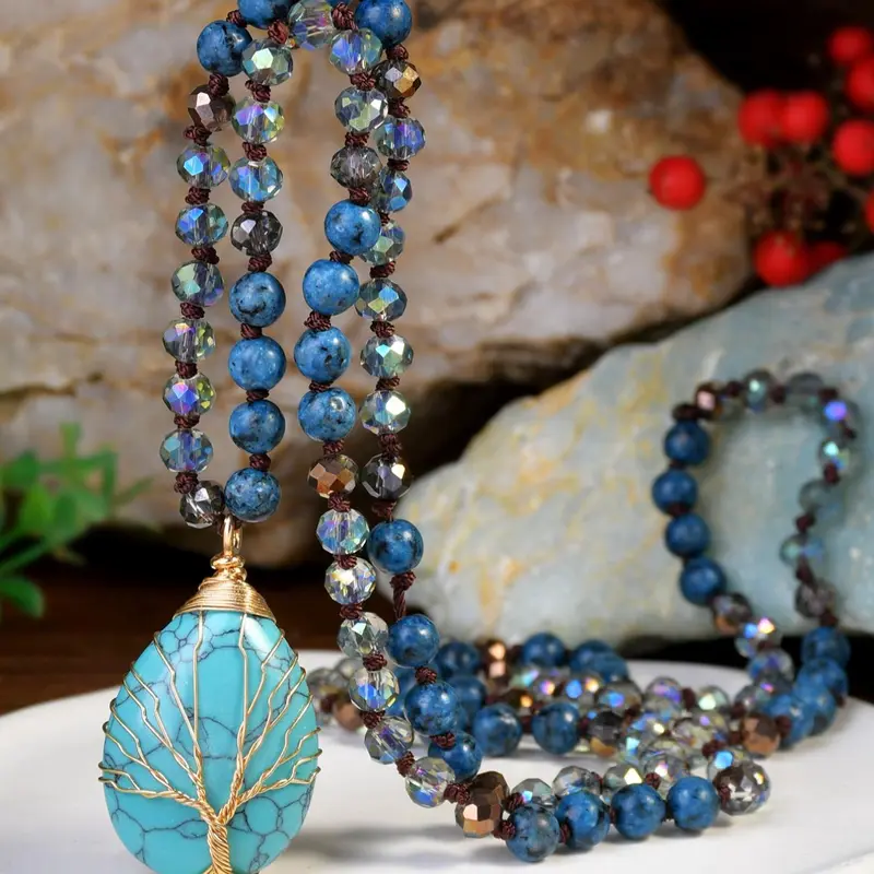 Boho Style Tree Of Life Design Beaded Necklace, Vintage Beaded Necklace for Women & Girls, Jewelry for Party, Daily Decor, Birthday Gift, Jewelry Gifts, Beaded Chains
