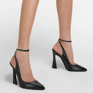 Women's Slingback Pumps Shoes Pointy Closed Toe High Heels Flared Heel Dress Shoes
