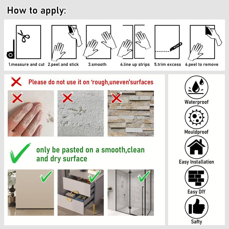 Fashion Self-adhesive Wallpaper, Waterproof Wall Sticker,1 Roll Decorative Wallpaper for Bedroom Living Room Kitchen, Backdrop Decor Wall Decal for Furniture Cabinet Table Chair, Room Decor Accessories, Bathroom, Home Decor