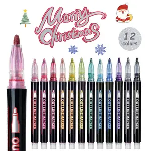 Fluorescent Dual Line Outline Pen, 2 Boxes 12 Colors Shiny Artistic Characters Pen, Hand Account Pen & Hand Copy Report Pen
