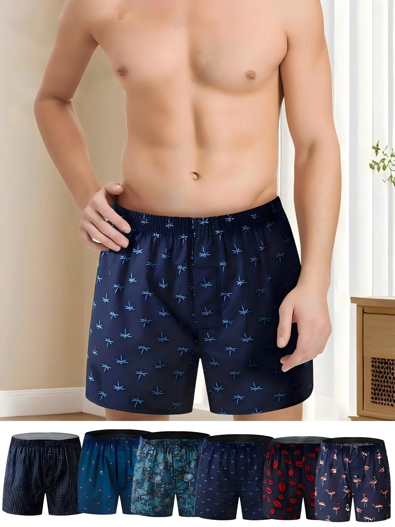 Mens Boxer Shorts Funny Boxers Sleep Short Plaid Cotton Loose Woven Boxers for Men Comfortable Breathable Casual Wear - Menswear summervibes Stylish Loungewear
