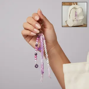 Handmade  Keychain with uplifting “Beautiful girl” affirmation Chic & trendy Beaded with Macrame Accent, use as Keychain, Bag Charms, Backpack accesory
