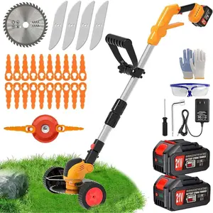 Weed Wacker Eater, Battery Powered No String Grass Trimmer with 2 21V/4Ah Battery Operated&3 Types Blade&Wheels, Lightweight Weed Trimmer/Tool for Yard - Orange