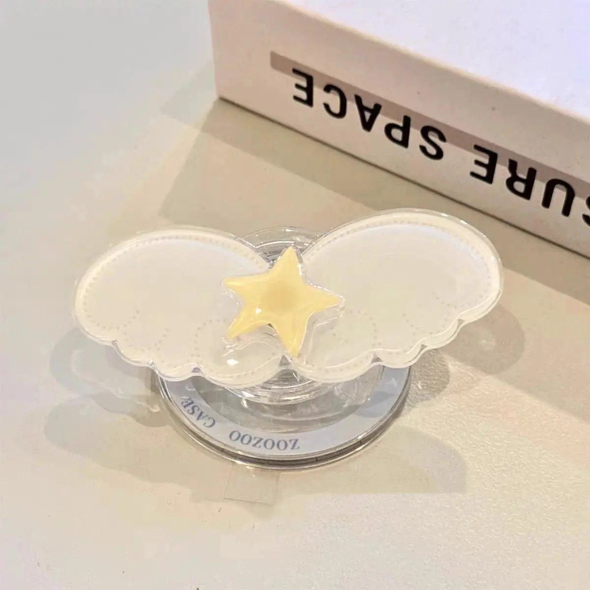Cute Wing Star Design MagSafe Compatible Rotatable Magnetic Cellphone Griptok Stand - Adjustable Compact Adhesive Stick-On Holder for iPhone 14,15,16 ProMax Series, Mobile, Iphone Users