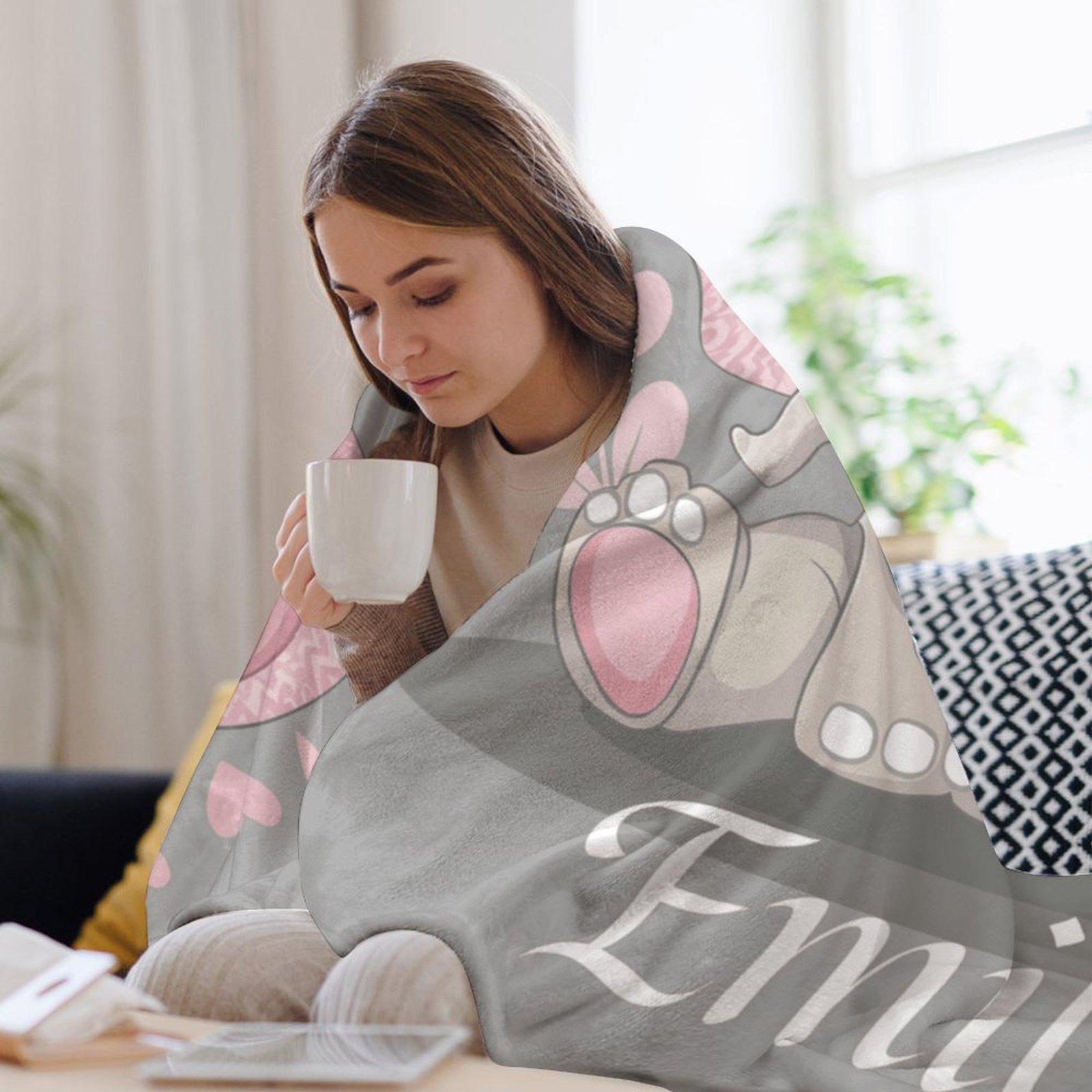 Custom Name Cute Elephant  Blanket ,Personalized Name Gift ,Suit for The Sofa, Bed, Travel, Camping, Living Room, Office, Chair，Gifts for Family or Child  ,Friend , Send your custom text via shop chat to personalize