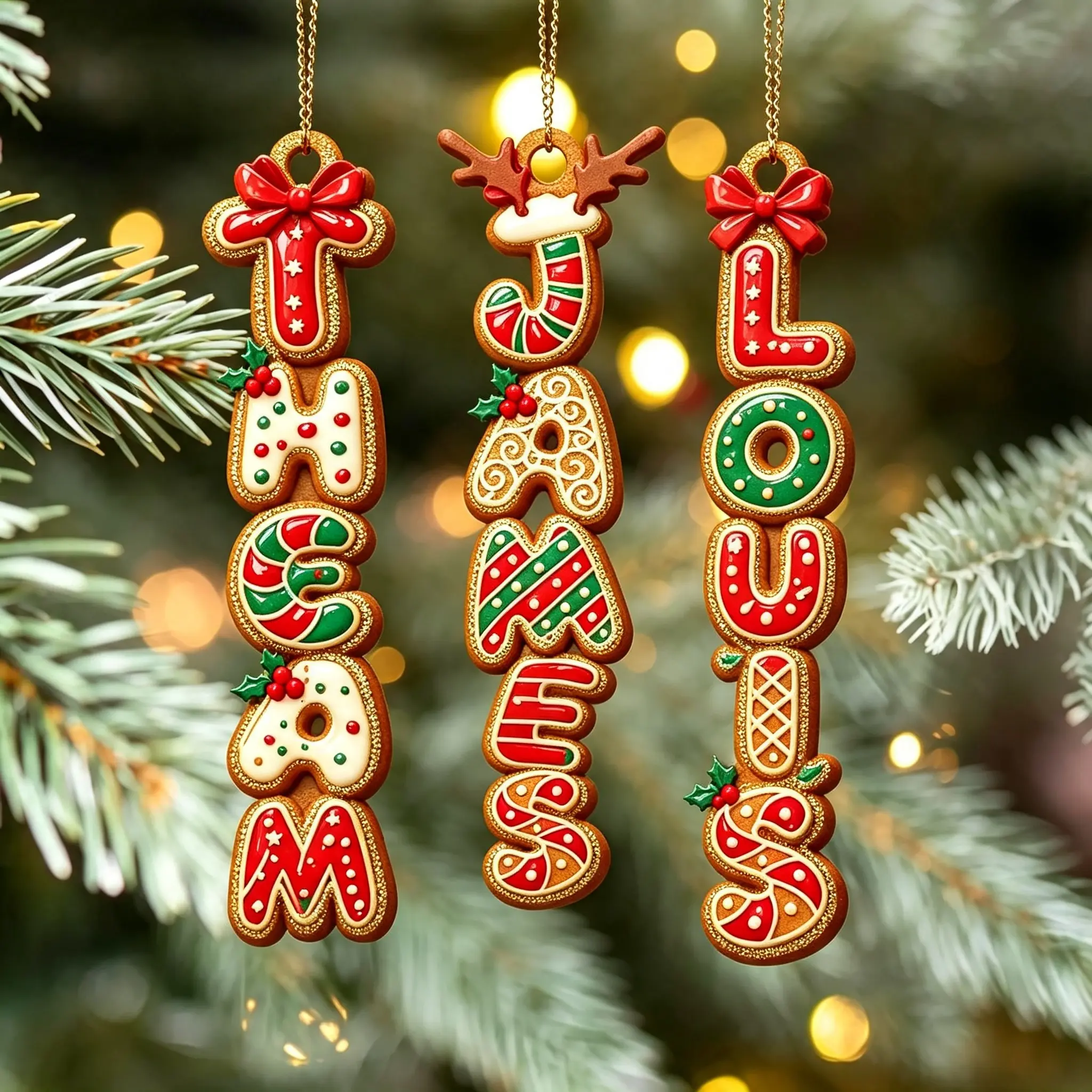 Personalized Gingerbread Name Ornament, Custom Christmas Cookie Keepsake, Festive Holiday Family Decor, Custom Cookie Lettering Gift