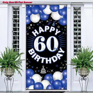 1pc 2D flat banner,Happy 60th Birthday Decorations for Men & Women, Blue Fabric Banner Backdrop for 60 Year Old Birthday Party, Photo Booth Props, Yard Sign, Cake Table Decor, Door or Entrance Sign