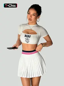 Women's Two-In-One Pocket Summer Casual Colorblock Pleated A-Line Sports Dress, Comfortable Fashion Tennis Skirt, Active Skort Skirt, Sporty Clothing