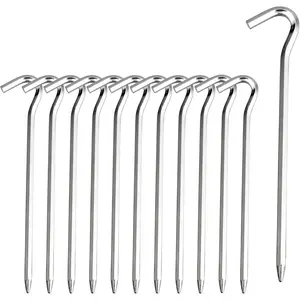 Tent Pegs - Aluminium Tent Stakes Pegs with Hook - 7’’ Hexagon Rod Stakes Nail Spike Garden Stakes Camping Pegs or Pitching Camping Tent, Canopies