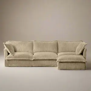 Fluffy Corduroy 3-Seat Sofa – Camel with Ottoman, Washable