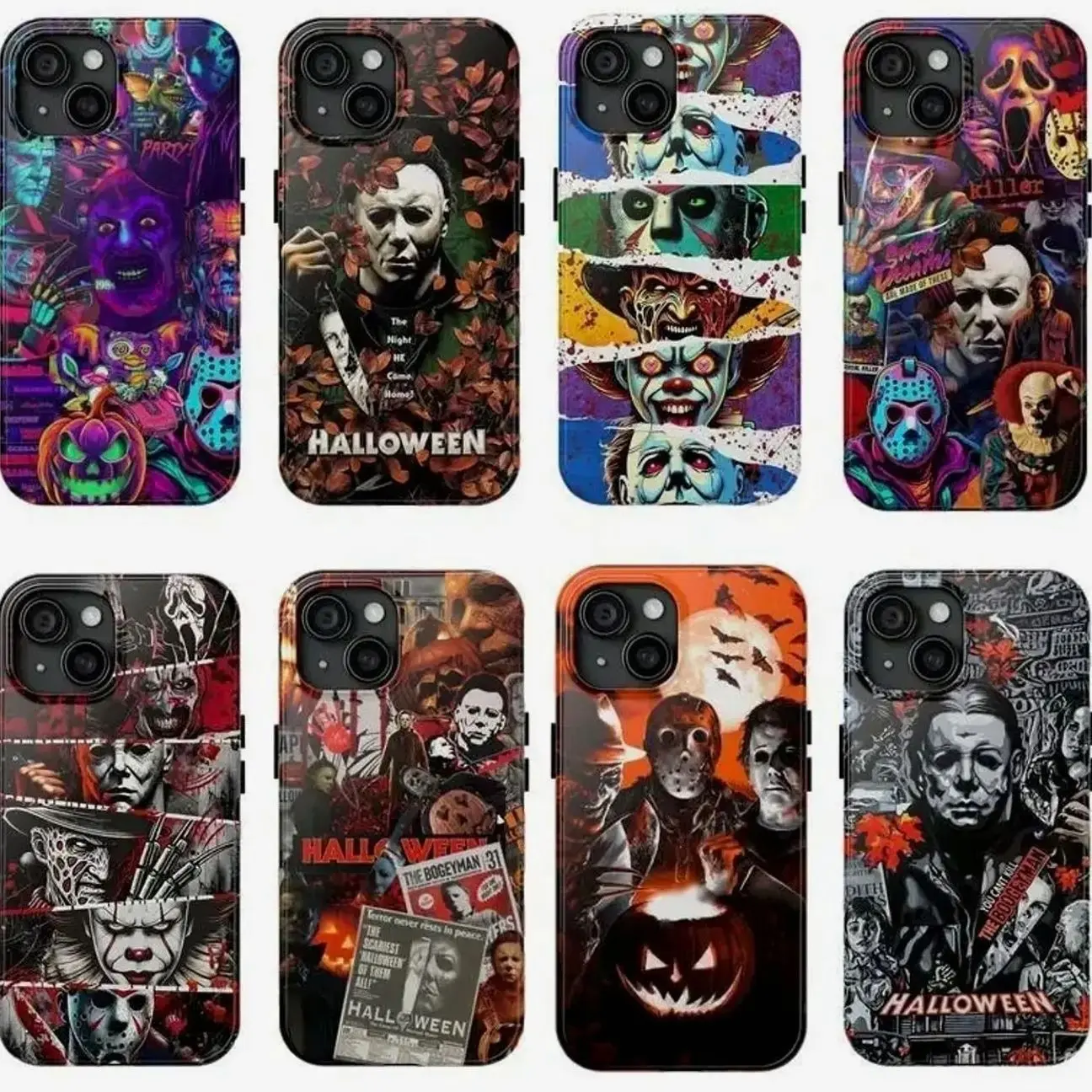 Horror Movie Character Smartphone Case - Halloween Themed with Michael Myers, Freddy Krueger, Jason Voorhees - Handheld Cellphone Protection with Secure Button Fit for iPhone Models, Devices, Casing