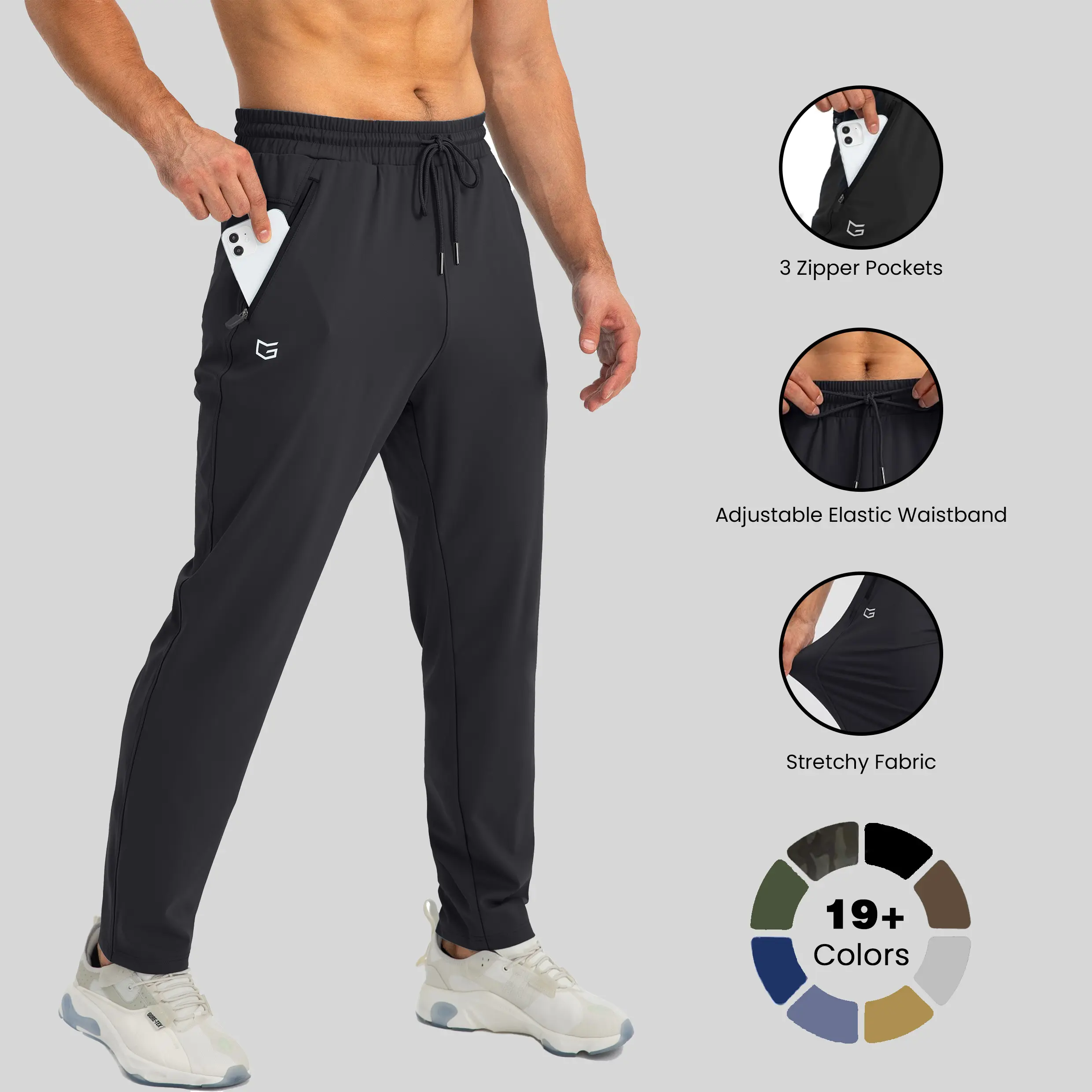 G GRADUAL Men's Streetwear Joggers - Cloud-Soft Cozy Stretch, 3 Zipper Utility Pockets (Including Back Zipper Pocket), Tapered All-Seasons Workout-Ready Running/Jogging Athletic Trousers for Gym, Travel